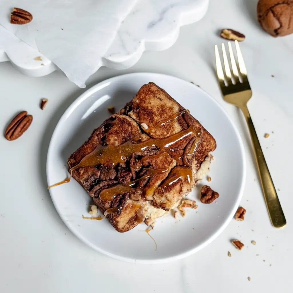 Close-up of golden pull-apart monkey bread loaf in a pan, cinnamon-coated protein dough balls with a tender, pillowy interior, High Protein No Sugar Desserts.