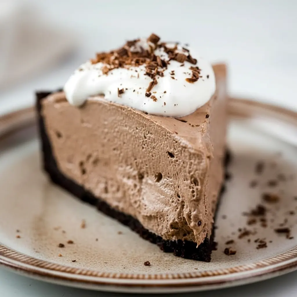 Dessert Parfait-style shot of a glossy chocolate pie slice topped with whipped cream and shavings, a tempting example of Keto Friendly Desserts and Low Carb Sweets, Low Carb Dessert.