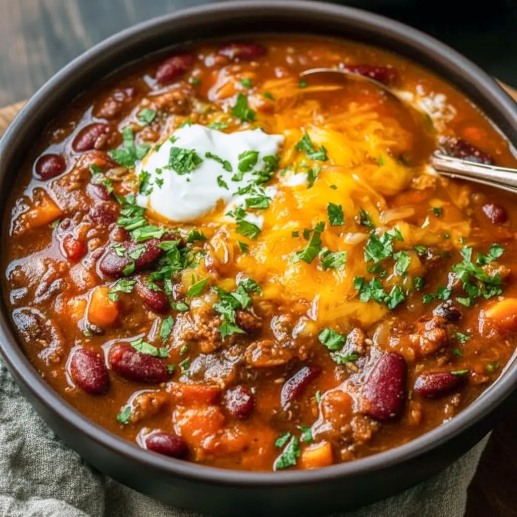 Bowl of pumpkin sausage chili topped with cheddar, sour cream, avocado and pepitas — perfect for fall. Halloween Dinner Ideas Healthy Alternative Chili Recipes Pumpkin Fresh Recipes Pumpkin Thanksgiving Recipes Chili Toppings Ideas Halloween Recipes Vegetarian Festive Fall Food Chilly Night Dinner Ideas Foods That Go With Chili