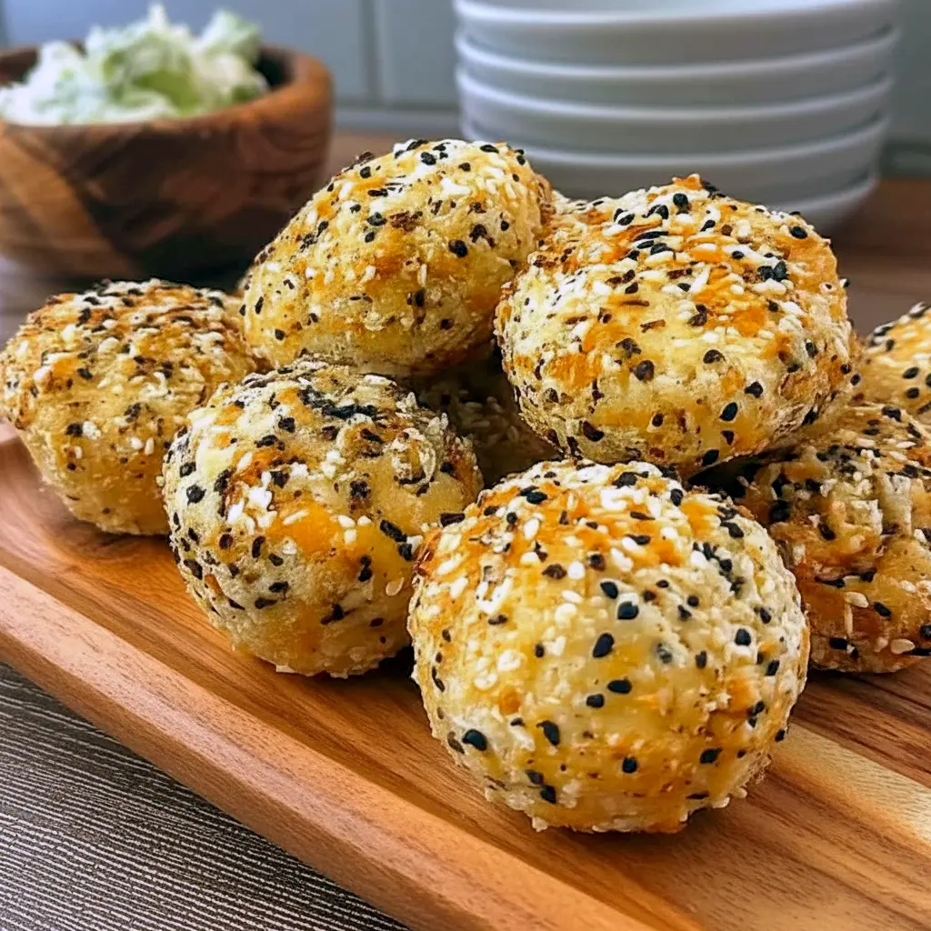 High Protein Morning Snack — close-up of golden, cream-cheese–stuffed bagel bites on a cooling rack; inspired by Everything But The Bagel Recipes and baked like little Baked Protein Bites with an option to make a Garlic Onion Protein Bagel flavor. Ideal for Snacks Ideas For Work or Protein Snack Ideas On The Go, great for High Protein Lunch Ideas For School, part of my Prime Protein Recipes lineup, and simple, satisfying High Protein Bites.