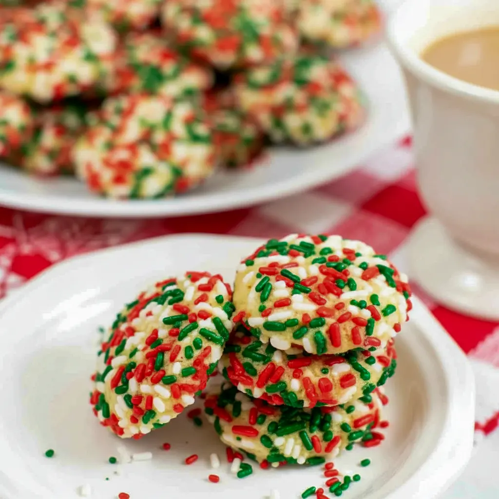 Stack of colorful sprinkle pudding cookies on a cooling rack, perfect for Kindergarten Christmas Party Snacks, one of the Best Christmas Cookies Easy, and a fun companion to Savory Christmas Treats Party Appetizers, Soft Christmas Treats.