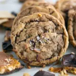 Chewy Christmas Cookies close-up: soft, golden cookies loaded with toffee bits — a festive Holidays Cookies option and delicious Non Traditional Christmas Cookies twist; works as Non Chocolate Christmas Cookies too, or pressed into Cookie Bars Recipes Christmas; labeled a Must Make Christmas Cookies for Christmas Bake Exchange Ideas, clever Bake Exchange Ideas, and Christmas Cookies For Exchange.