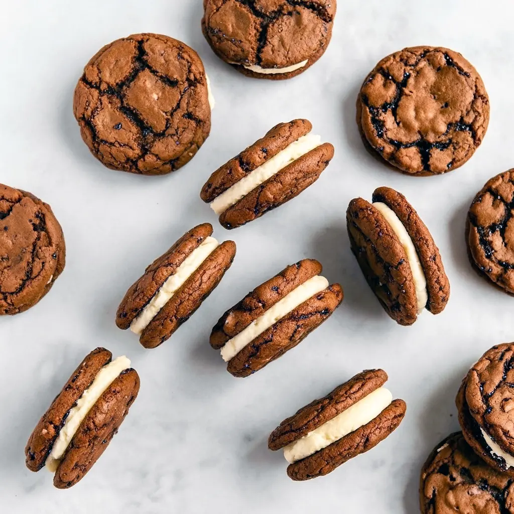 Oatmeal Gingerbread Cookies stacked and filled with white buttercream — a cozy Gingerbread Oatmeal Creme Pie that Tastes Better From Scratch Gingerbread Cookies, Gingerbread Oatmeal Cream Pies.