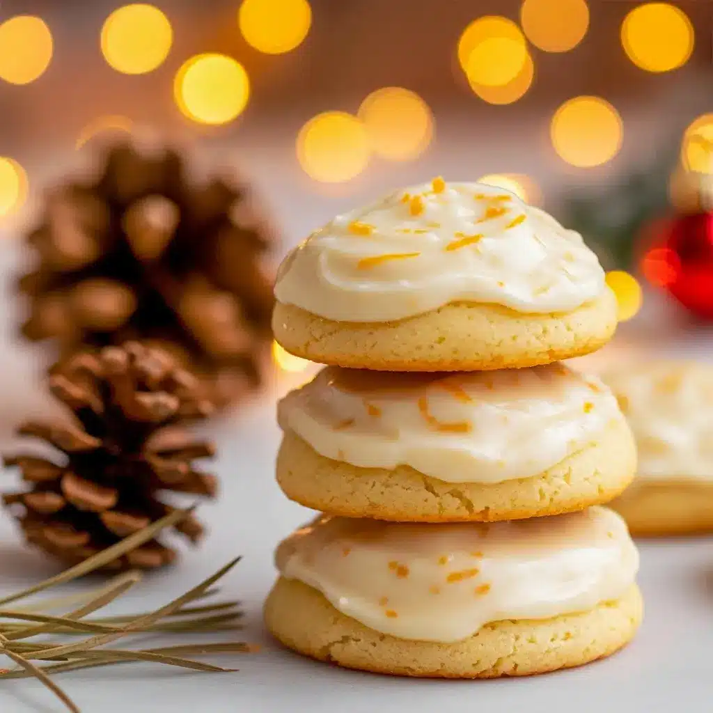 Close-up of glazed orange cookies on a wire rack, each topped with fine orange zest and a shiny citrus glaze, Orange Christmas Cookies Recipes.