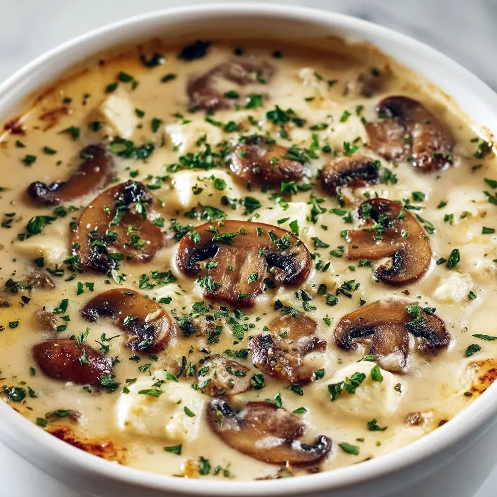 Close-up of creamy Soup With Cottage Cheese and sautéed mushrooms in a white bowl, garnished with parsley — a tasty example of Recipes Using Cottage Cheese, a satisfying High Protein Soup, and a modern take on Mushroom Soup Recipes, Cottage Cheese Mushroom Soup.