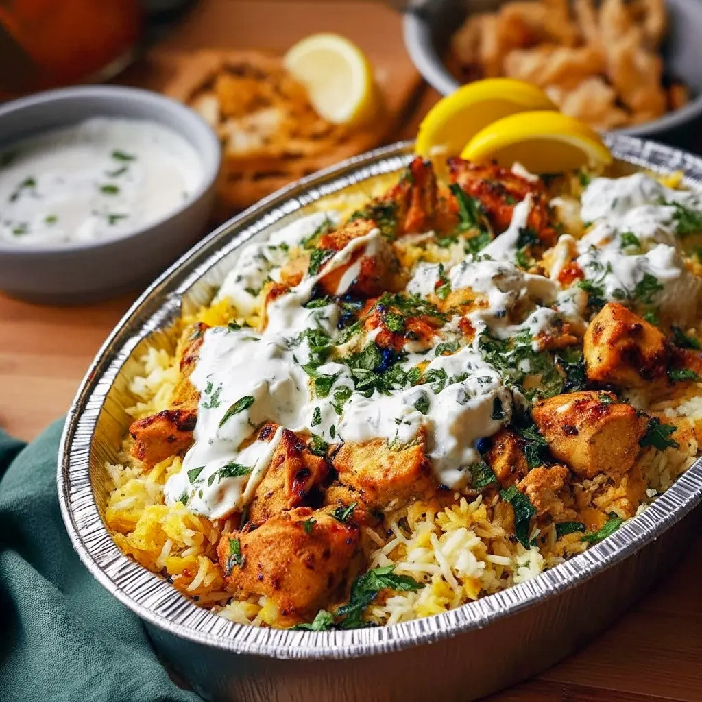Golden-browned chicken breasts on a bed of seasoned rice, topped with creamy tzatziki and a sprinkle of fresh dill, Easy Summer Dinners.