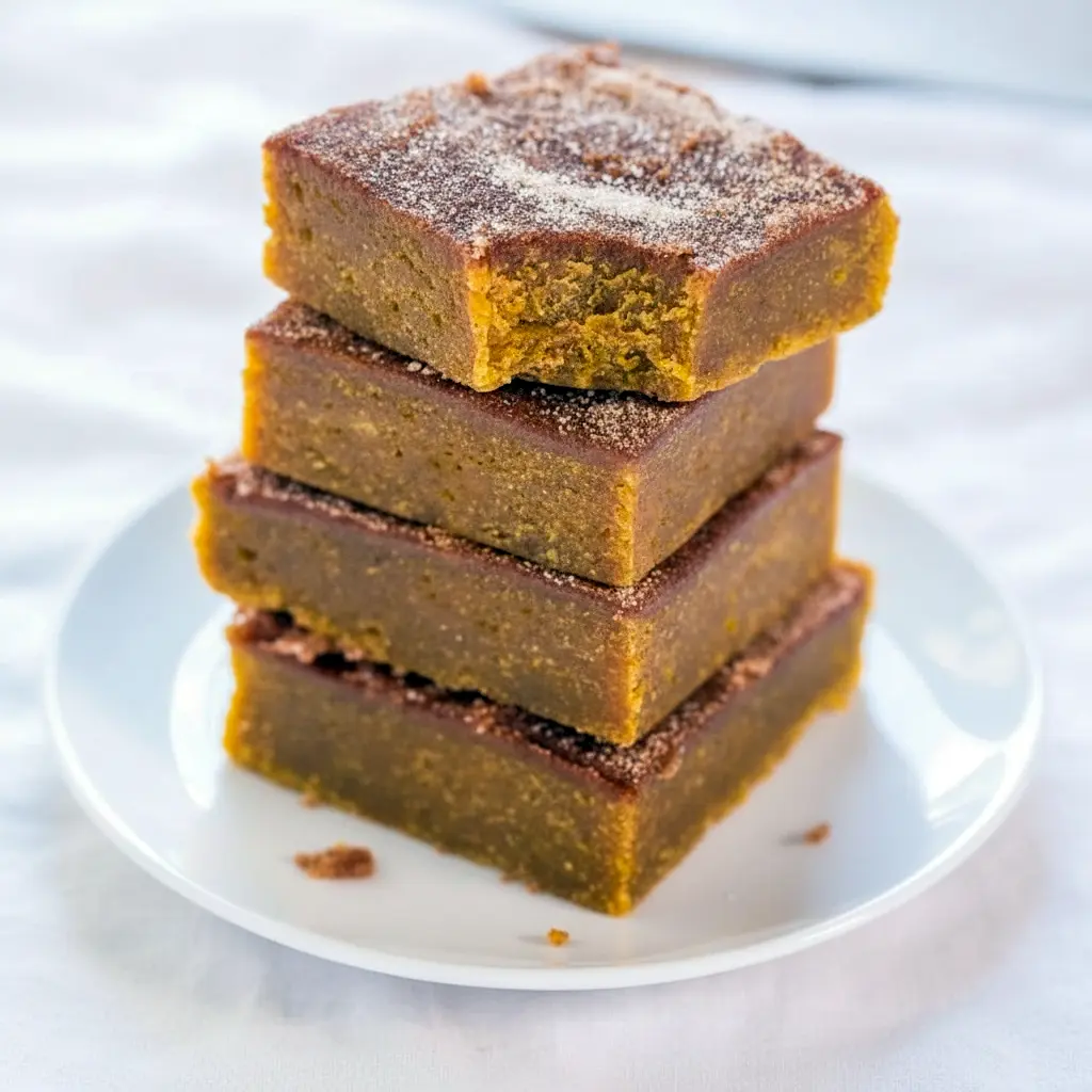 Snickerdoodle Blondies Recipe squares on a wooden board, cinnamon-sugar crust and pumpkin-hued interior visible, styled for a cozy Thanksgiving Desserts spread.