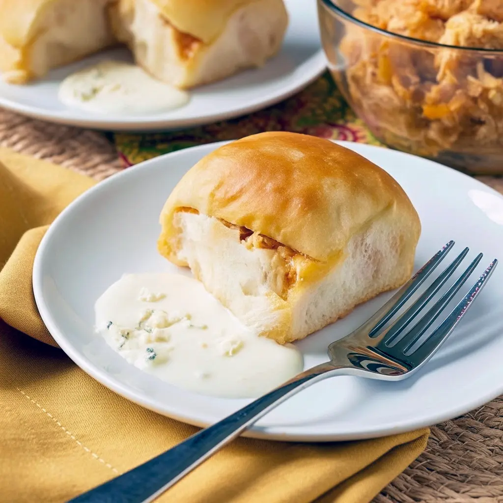 Easy Game Day Dinner Ideas: golden Buffalo Chicken Bombs on a platter, brushed with butter and served with blue cheese dressing and celery sticks.