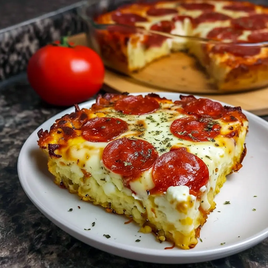 Sliced pizza-style cottage cheese bake in a baking dish, golden melted cheese, pepperoni and herbs on top, served with a small bowl of marinara for dipping, Meals With Cottage Cheese.