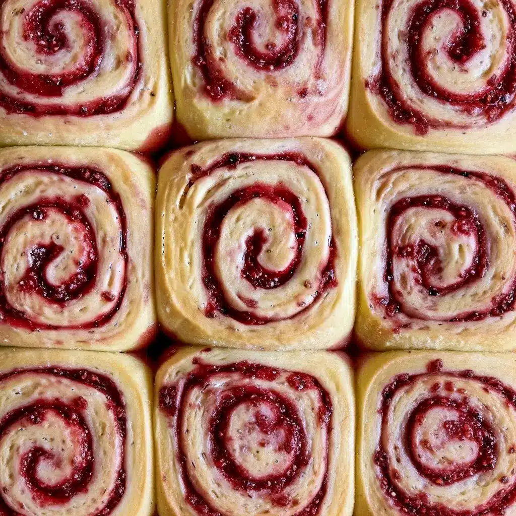 Freshly baked Sourdough Raspberry Lemon Rolls Recipe arranged in a baking dish, showcasing golden swirls of Raspberry Sourdough filled with jammy fruit, inspired by classic Sourdough Raspberry Roll Recipe techniques and vibrant Lemon Raspberry Sourdough flavors, perfect for fans of homemade Sourdough Raspberry Rolls and creative Sourdough Raspberry Recipes.