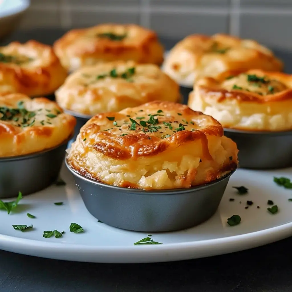 Golden mini puffs on a platter in a Appetizers With Potatoes spread — a warm Mash Potato Appetizer topped with chives, perfect alongside Mashed Potatoes Dinner Meals Meat like roast or steak, Puff Potatoes.