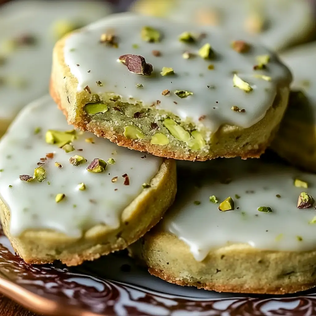 Pistachio Shortbread Cookies — golden, buttery rounds studded with chopped pistachios, dusted with powdered sugar; a beautiful tray-ready Shortbread Biscuits shot.