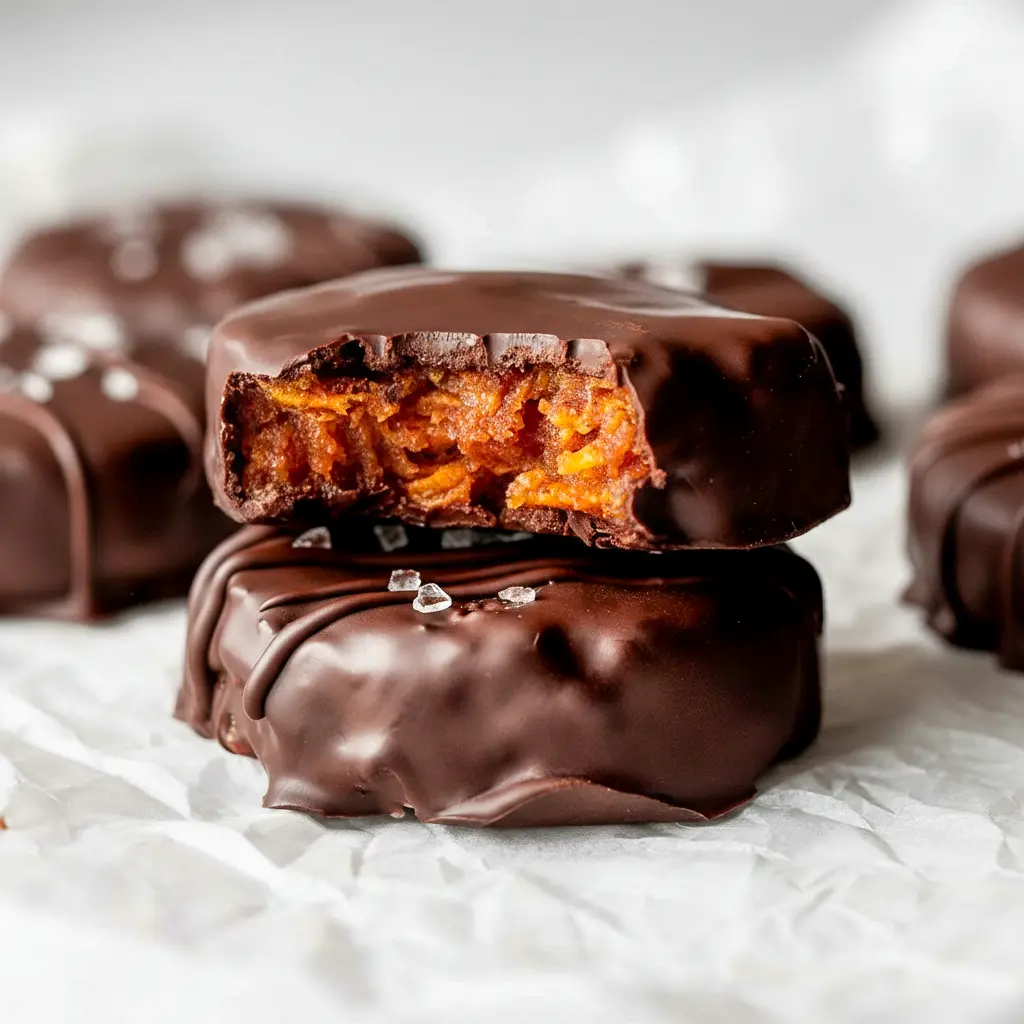 A stack of Chocolate Peanut Butter Cornflake Bites with glossy chocolate coating on a plate — a simple Cornflakes Recipe for busy snackers.