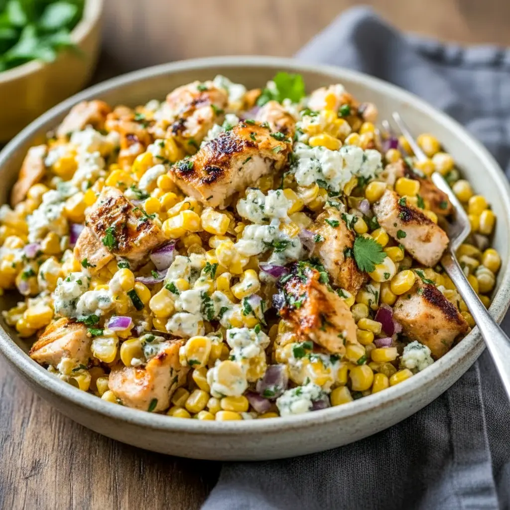 High Protein Low Calorie Meal Ideas — colorful bowl of grilled chicken, charred corn, cherry tomatoes, avocado, and Greek-yogurt dressing, styled for Protein Bowls Meal Prep.