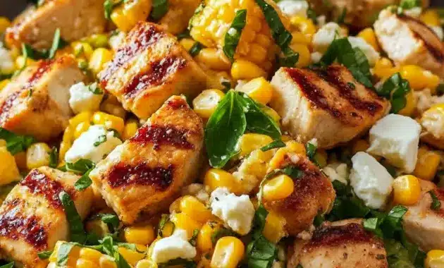High Protein Low Calorie Meal Ideas — colorful bowl of grilled chicken, charred corn, cherry tomatoes, avocado, and Greek-yogurt dressing, styled for Protein Bowls Meal Prep.