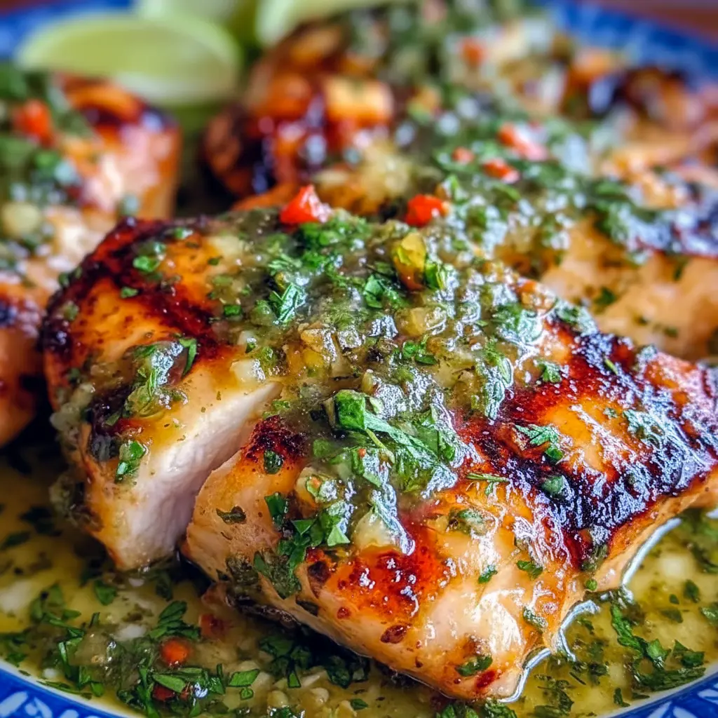Chicken Main Dishes — grilled salsa-verde pepper-jack chicken with melted cheese, charred grill marks, cilantro garnish, and lime wedges; a perfect entry for Chicken Dinner Recipes.