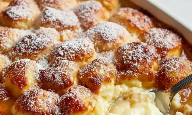 Bubbling Snickerdoodle Cobbler in a baking dish with a melting scoop of vanilla ice cream — the ultimate Movie Night Dessert.
