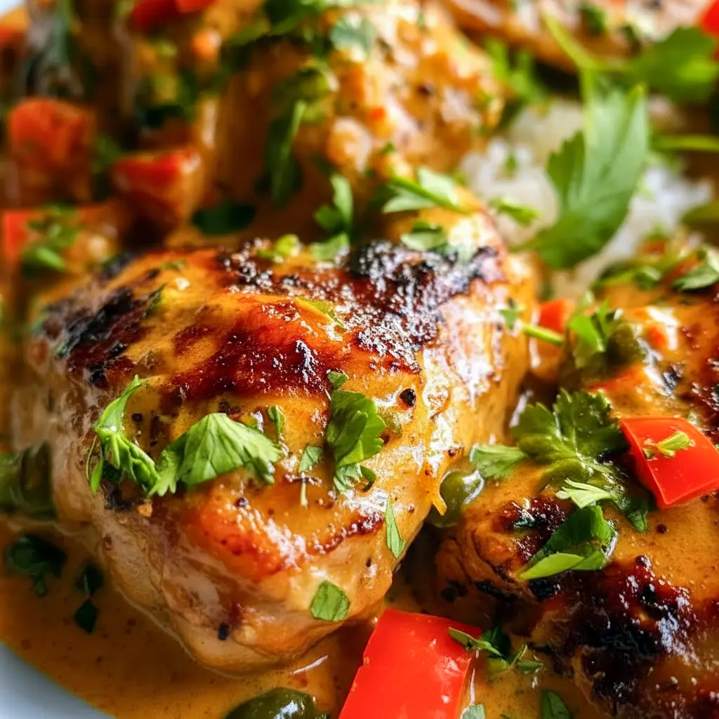Coconut Chicken — bowl of spicy Brazilian-style coconut chicken over rice, garnished with cilantro (inspired by Brazilian Cuisine).