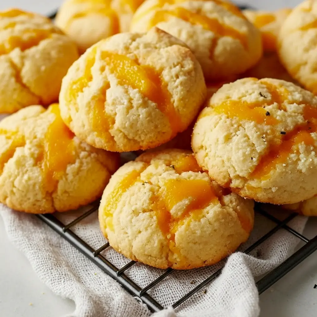Close-up of chewy mango cookies on a cooling rack, dusted with sugar — Fruit Flavored Cookies ready to eat.
