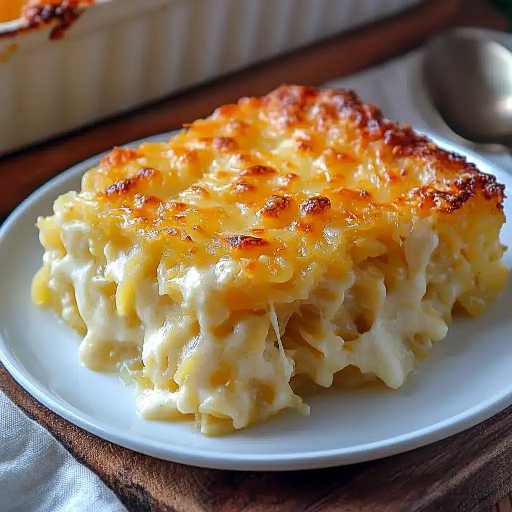 Golden slice of Spaghetti Squash Au Gratin with melted mozzarella and a crisp Parmesan crust, plated and ready to serve.