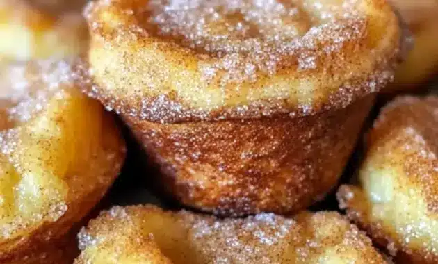 Close-up of fluffy Cinnamon-Sugar French Toast Muffins brushed with butter and sprinkled with cinnamon sugar — a handy Freezable Breakfast Recipes option for busy households.