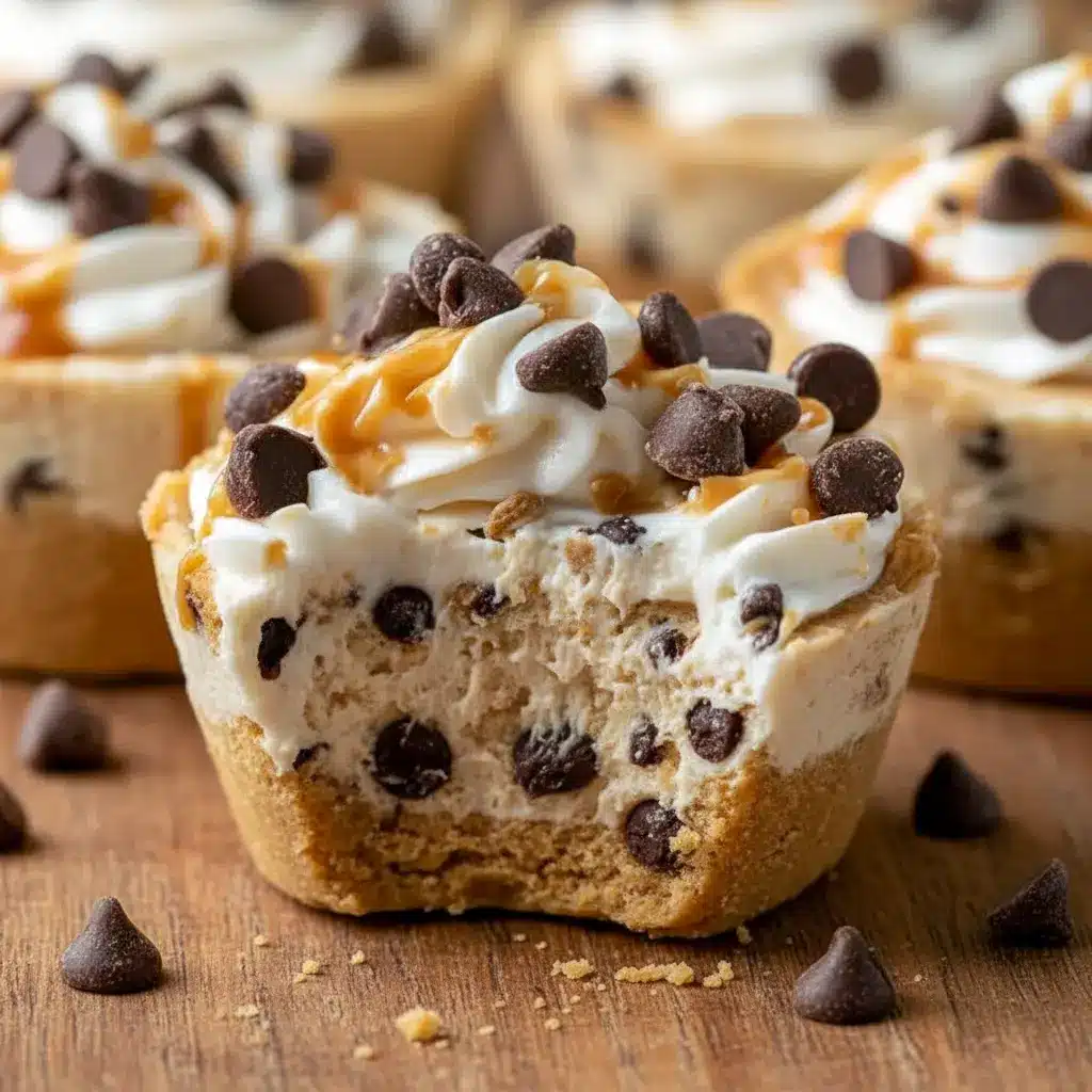 Close-up of chilled Cookie Dough Cups topped with creamy yogurt and mini chocolate chips — a ready-to-go High Protein Yogurt option and ideal Healthy Protein Snacks.
