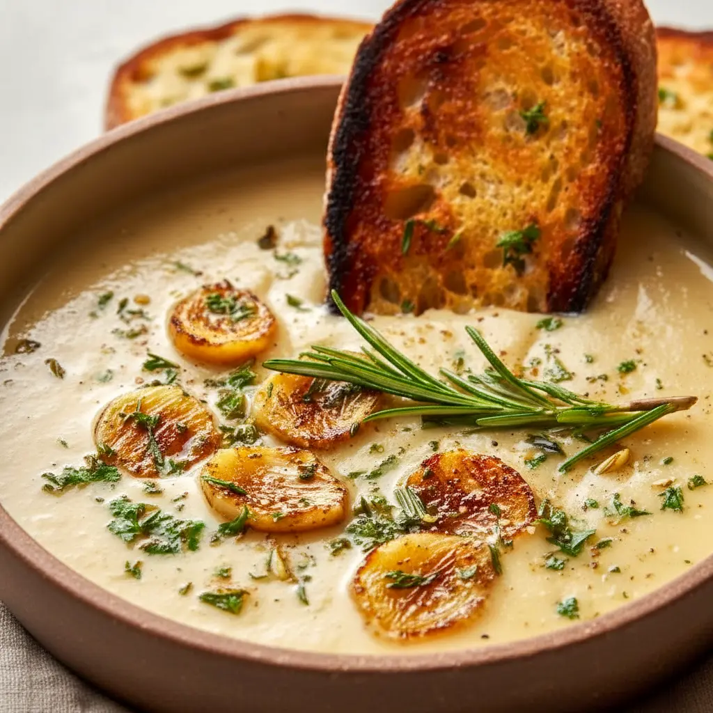 Bowl of White Bean Soup topped with fresh rosemary and cracked pepper — rustic White Bean Rosemary Soup served with a slice of crusty bread.