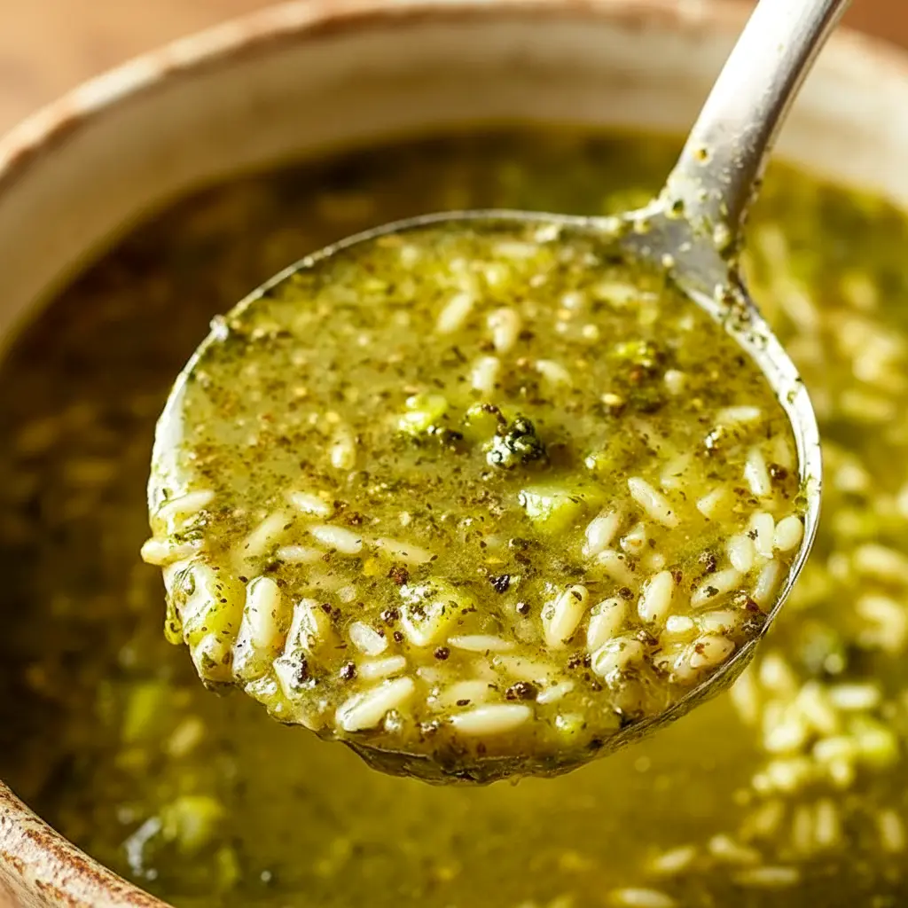 A bowl of Italian Broccoli Soup topped with parmesan cheese and olive oil, with tender broccoli, pasta, and garlic broth for a cozy homemade dinner.
