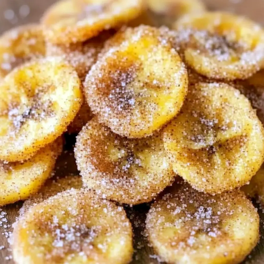 Golden, cinnamon-dusted Air Fryer Banana Chips piled on parchment, crisp and ready to eat — a tasty Healthy Snacks Teenagers will reach for.