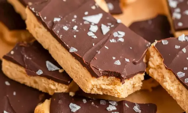 Greek Yogurt Bark on parchment, broken into rustic pieces with peanut-butter swirls, a dark chocolate topping, and a sprinkle of flaky sea salt — a portable Peanut Butter Chocolate Snack.