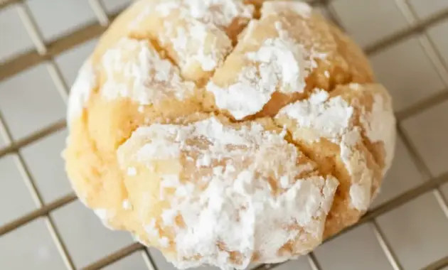 A stack of Pumpkin Butter Cookies coated in powdered sugar, showing a soft, thick, gooey texture for a cozy fall dessert.