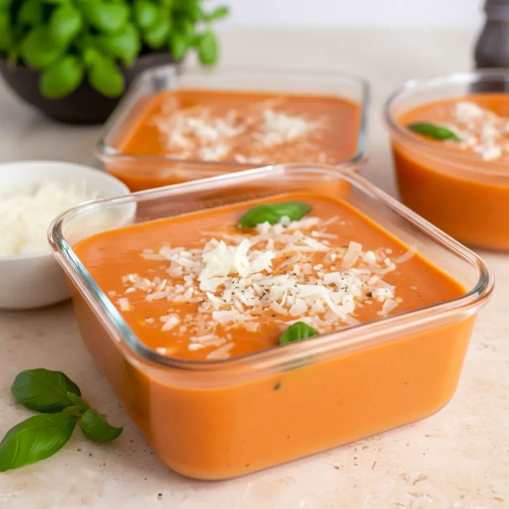 A smooth blender of High Protein Tomato Soup made with cottage cheese, creating a cozy Healthy Filling Soup.