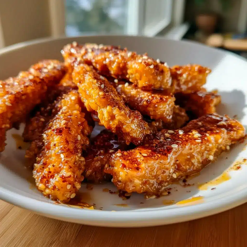 Baked Honey Mustard Tofu Tenders on a tray with a crunchy crust, making a satisfying Dinner Recipe Vegetarian for busy weeknights.