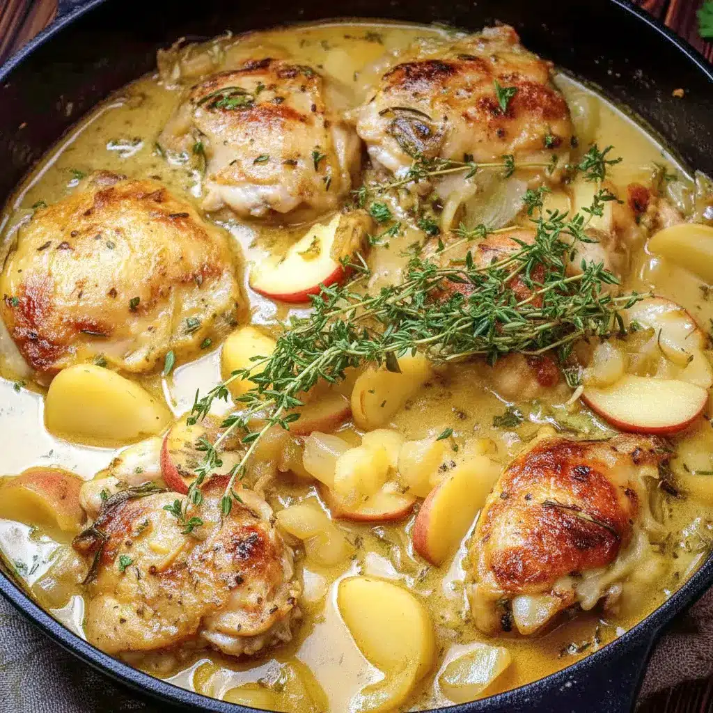 French Apple Cider Chicken with tender apples and browned chicken, perfect for comforting Chicken Dishes Recipes at home.