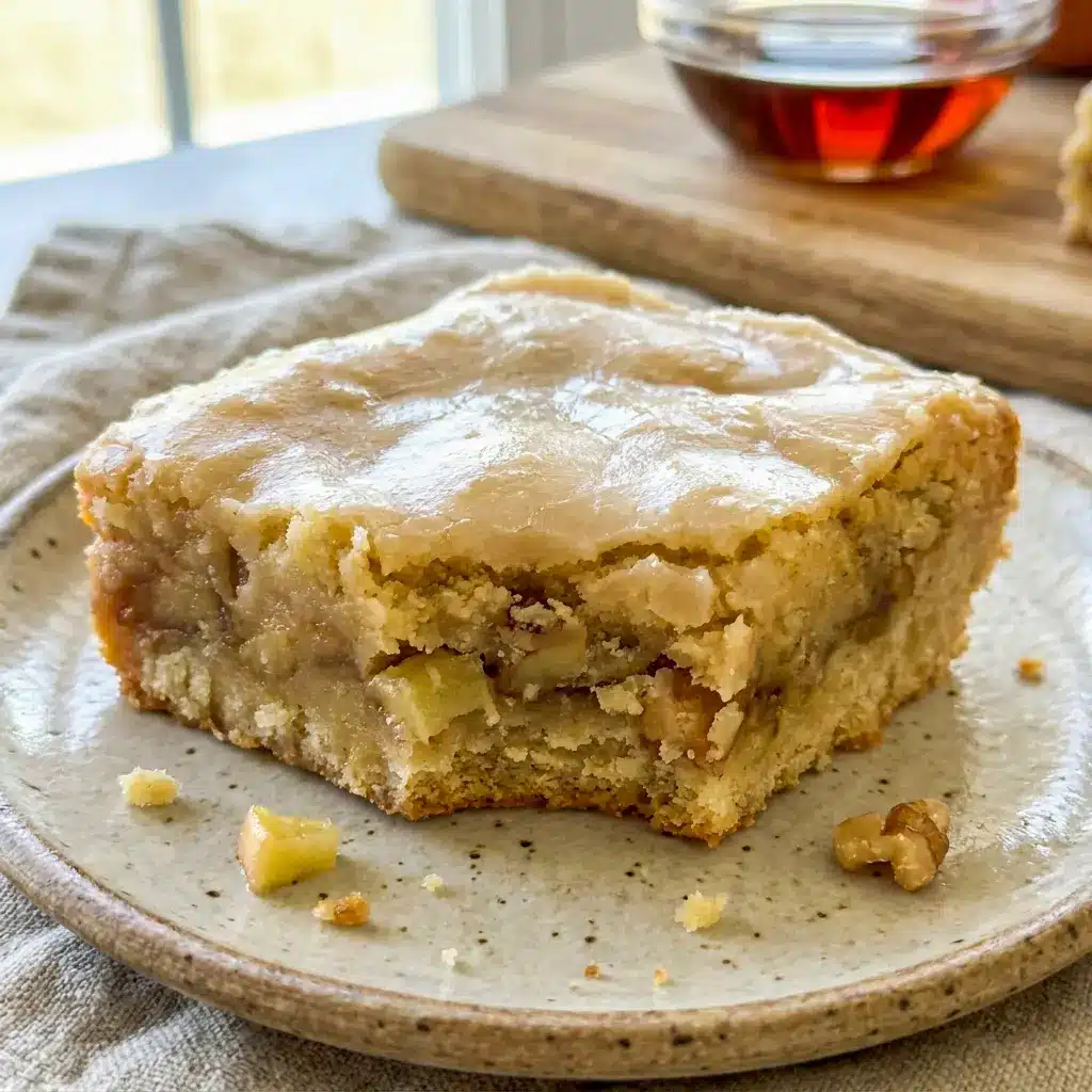 Warm Maple Glazed Apple Blondies on a serving board with a cozy fall look, made for a classic Fall Blondies Recipe.