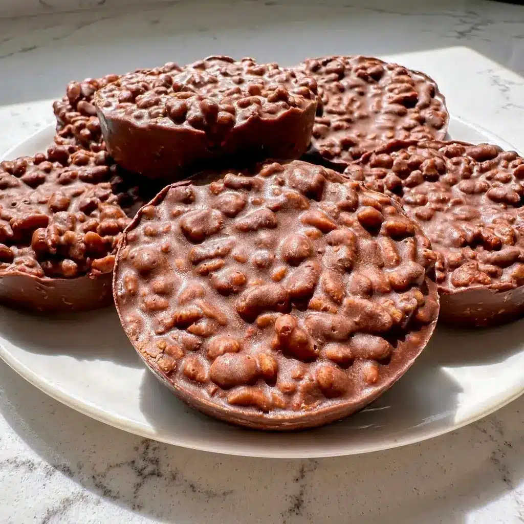 Chocolate Peanut Butter Crunch Cups in a muffin tin, perfect for creamy Peanut Butter Crispy Cups that set beautifully in the freezer.