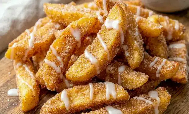 Air Fryer Apple Fries in a crispy cinnamon coating, a fun pick for Quick Night Snacks that feels sweet and cozy.