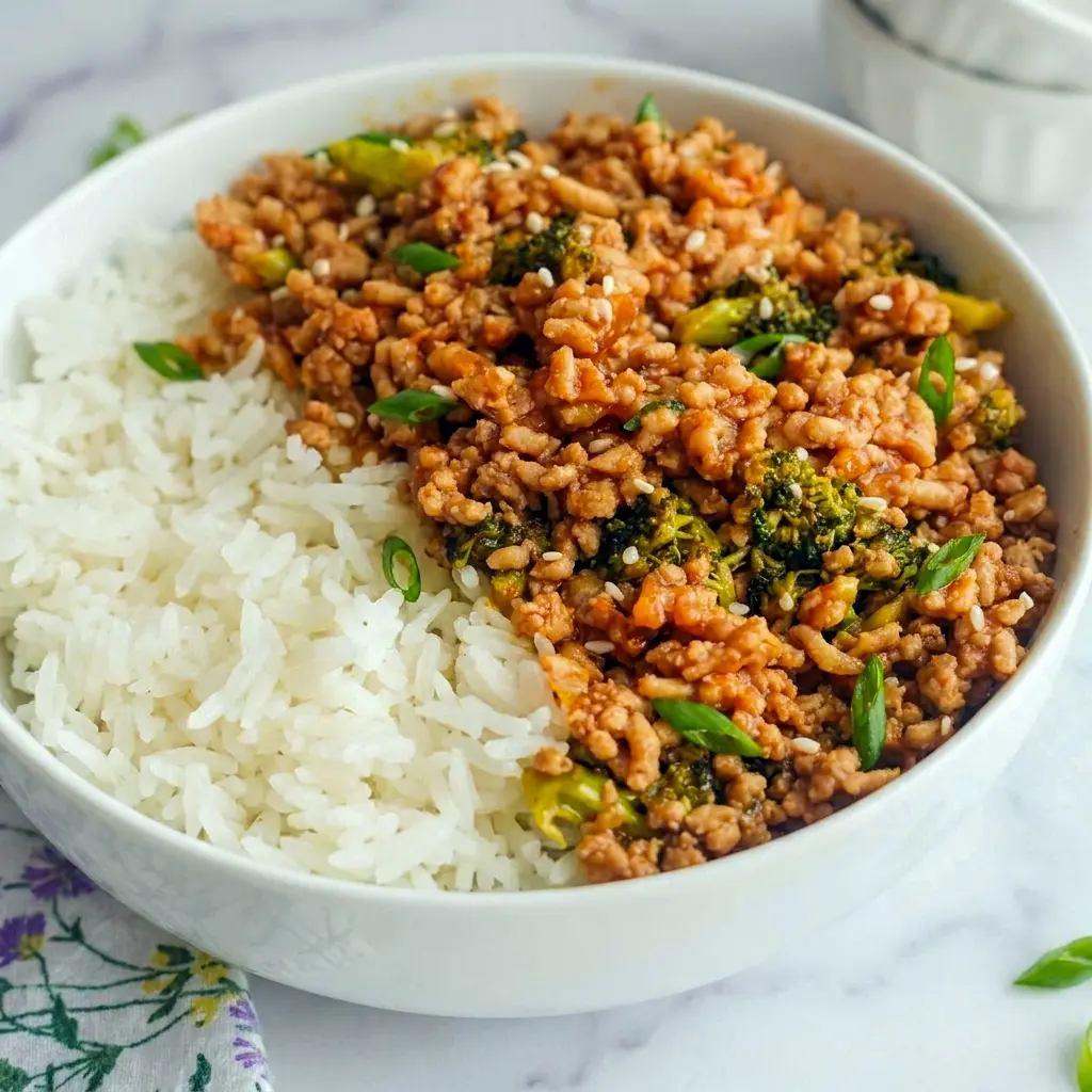 Firecracker Ground Chicken Bowl styled as one of the easiest Ground Chicken Dishes for a fast weeknight meal.
