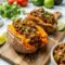 A bowl of Healthy Sloppy Joes served over baked sweet potatoes, styled as Whole 30 Sloppy Joes for an easy weeknight dinner.