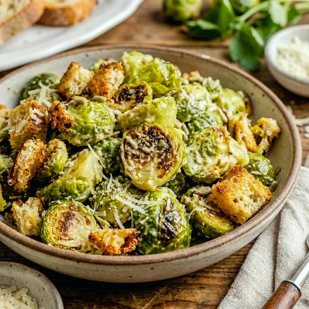 Roasted Brussels Sprouts Caesar Salad presented as a bold Vegetable Side Dishes For Steak idea with roasted flavor and texture.