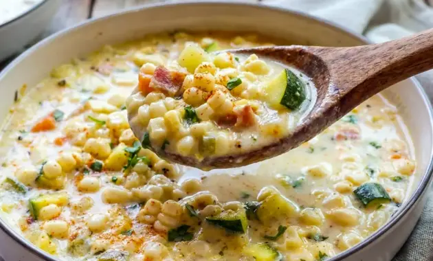 Summer Corn Chowder Soup served as a cozy Simple And Light Corn Chowder in a rustic bowl with fresh parsley and sweet corn.