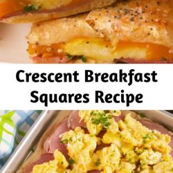 Crescent Breakfast Squares Recipe We love ourselves a good crescent dough hack, and this one is one of our faves. Look for dough you can buy as a full sheet (as opposed to the kind with perforated edges). It's not totally necessary, but it'll make things easier to assemble. #easy #recipe #eggs #cheese #crescentdough #dough #breakfast #brunch #ham #sheetpan #squares