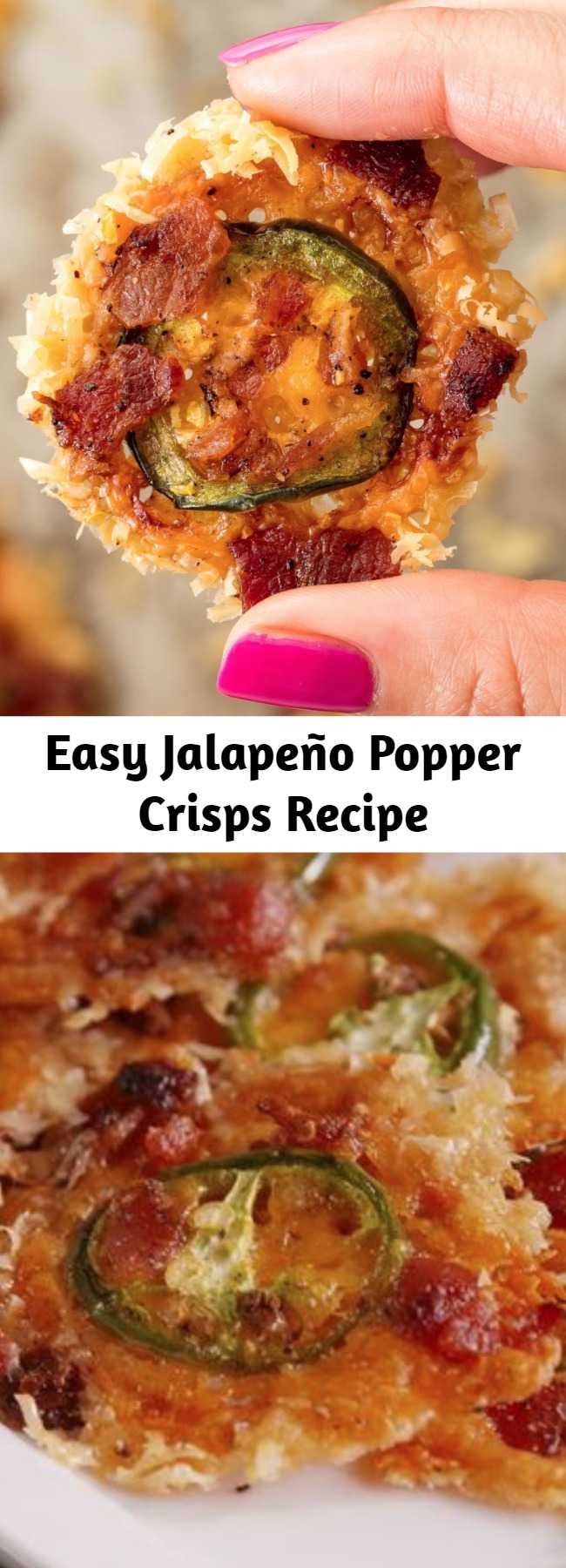 Easy Jalapeño Popper Crisps Recipe - Our three favorite flavors: spicy, cheesy, and... bacon-y. #jalapeno #easy #recipe #popper #lowcarb #healthy #jalapenopopper #cheese #bacon #glutenfree