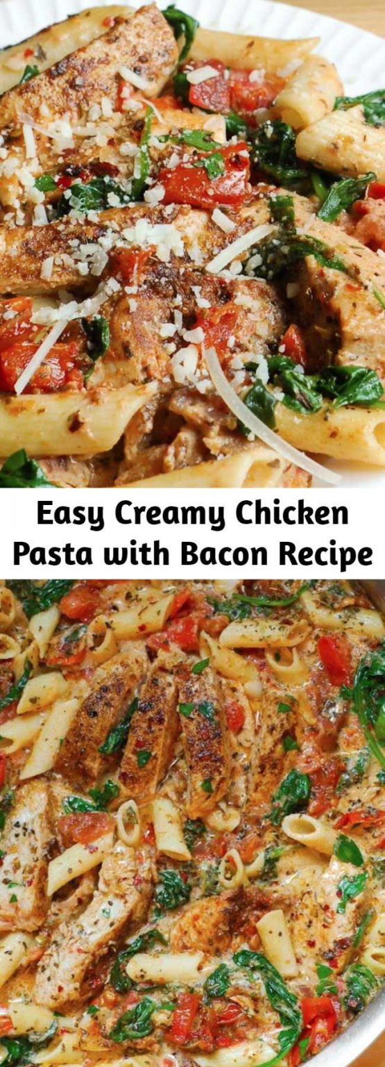 Easy Creamy Chicken Pasta with Bacon Recipe - Mom Secret Ingrediets