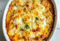 Best Fall Breakfast Recipe – Cozy Sweet Potato Egg Casserole for Cool Mornings3 A golden-baked Casserole With Sweet Potatoes featuring fluffy eggs, turkey sausage, and melted cheese — the perfect Easy Breakfast For Family or cozy Healthy Breakfast Dinner for fall mornings.