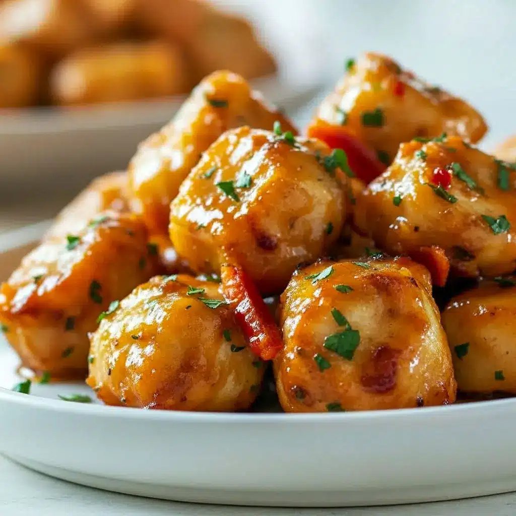 Golden, juicy Chicken Bites coated in buttery garlic sauce with lemon and herbs, served in a skillet for a cozy Chicken Dinner idea.