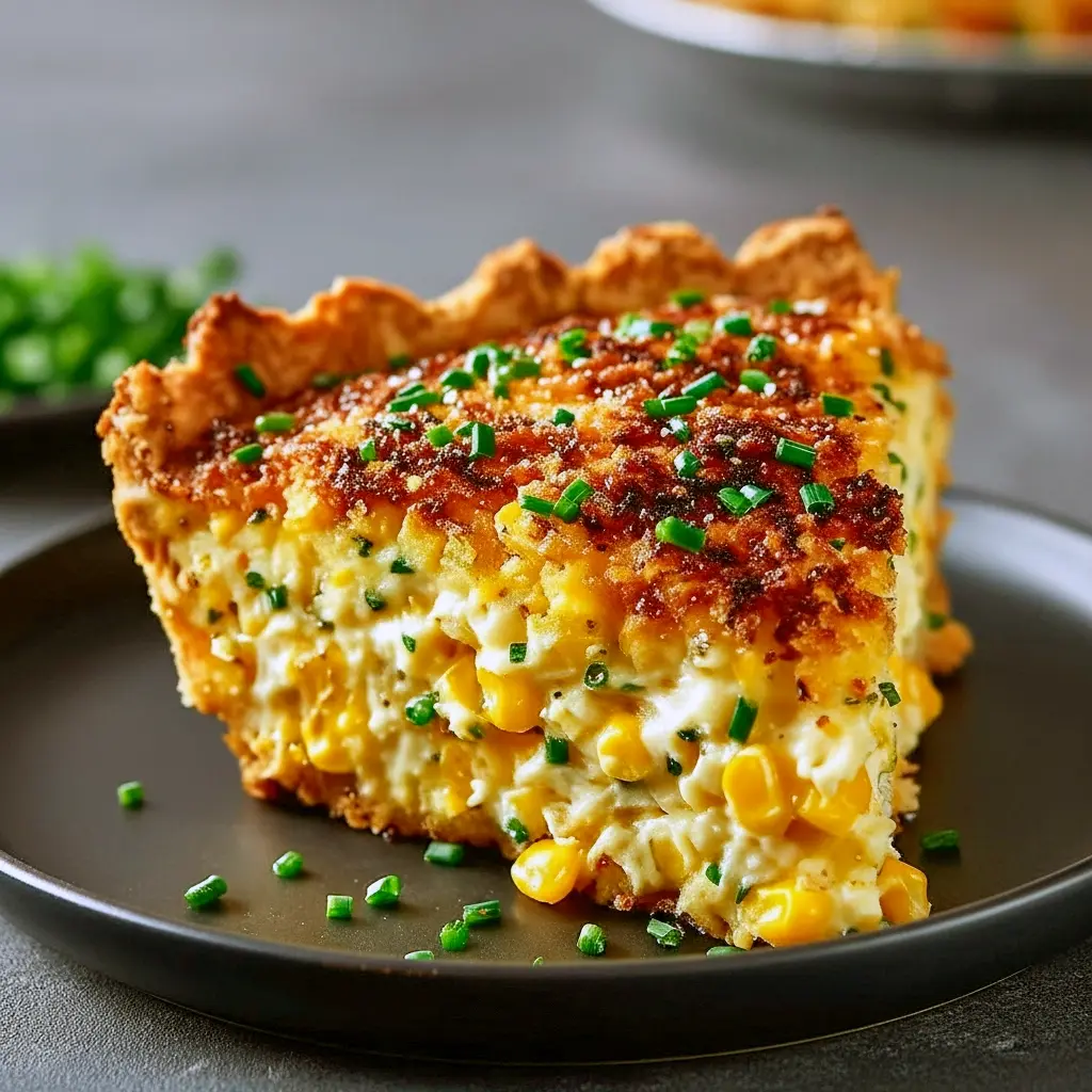 Cheddar Sweet Corn Pie — The Ultimate Corn Pie for Weeknights Golden-brown Corn Pie topped with melted cheddar, served warm as a comforting Savory Pie made with Sweet Corn, perfect for weeknight Veggie Dishes or Vegetable Sides.