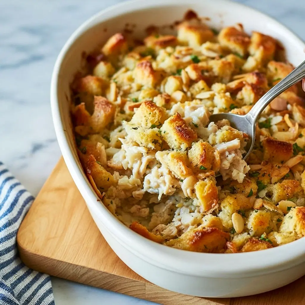 Golden baked Chicken And Stuffing Mix Casserole topped with crispy stuffing and creamy chicken filling, inspired by Dolly’s Chicken & Stuffing Casserole, a classic Easy Comfort Meals For Two favorite perfect for family dinners or Casseroles For Parties.