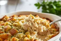 Chicken and Stuffing Mix Casserole – Simple, Hearty & Crowd-Pleasing2 Golden baked Chicken And Stuffing Mix Casserole topped with crispy stuffing and creamy chicken filling, inspired by Dolly’s Chicken & Stuffing Casserole, a classic Easy Comfort Meals For Two favorite perfect for family dinners or Casseroles For Parties.