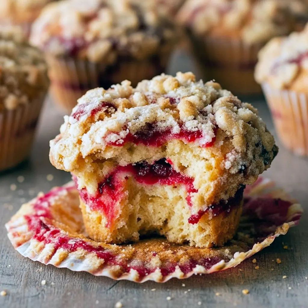Cranberry Sauce Desserts Don’t Get Better Than These Cozy Muffins2 Golden crumb-topped muffins filled with rich cranberry sauce, the perfect cozy Cranberry Sauce Desserts idea for the holidays.